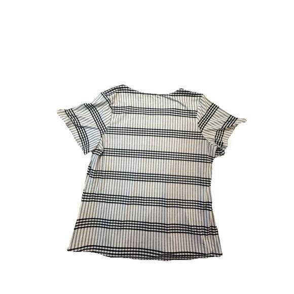 Notations Women’s XL Striped Plaid Bar Neck Top Short Sleeve Stretch Blouse - Picture 2 of 7
